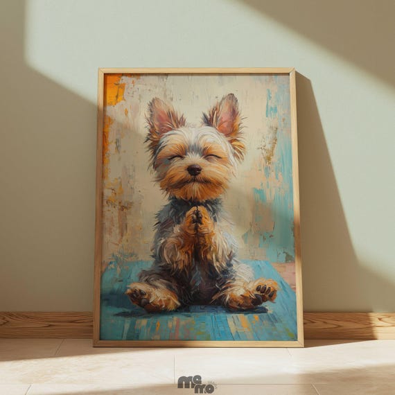 Yorkie Yoga Wall Art Funny Meditating Dog Poster Print Mindful Puppy Portrait For Lovers Zen Decor Relaxing Home Spaces