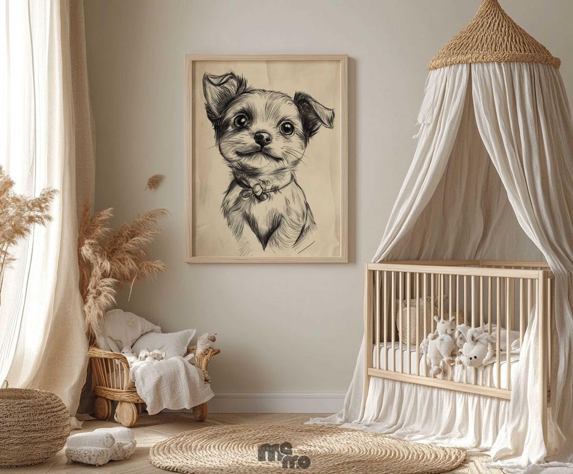 Sweet Puppy Sketch Boho Nursery Decor Art Print - Image 6