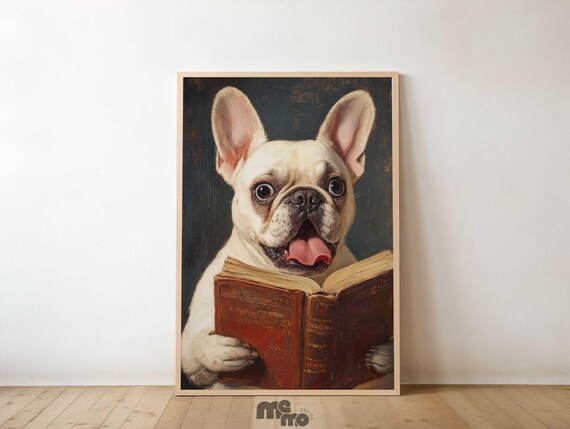 French Bulldog Art Print, Quirky Reading Dog