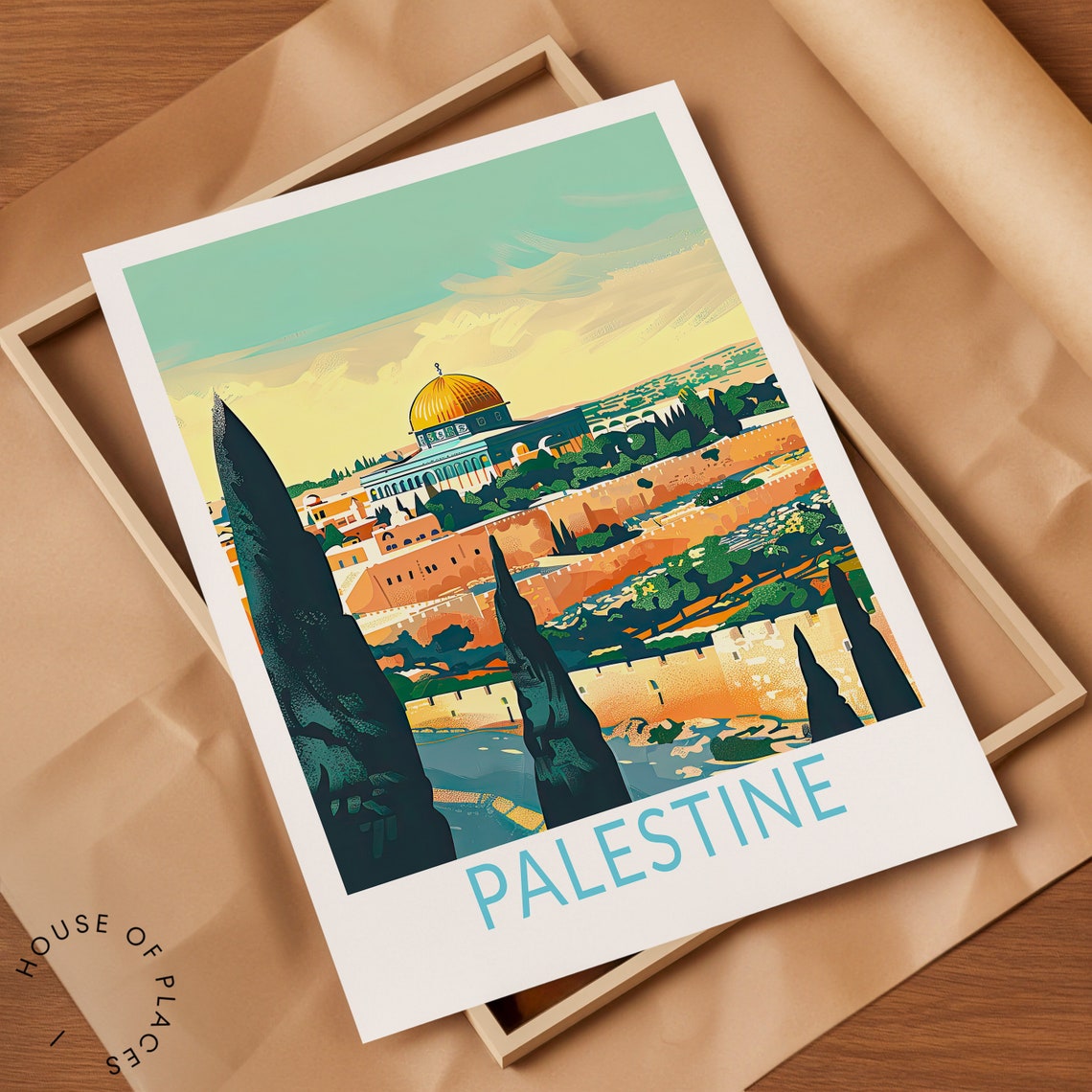 Palestine Golden Dome Old City Skyline Vintage Travel Poster - Image 2