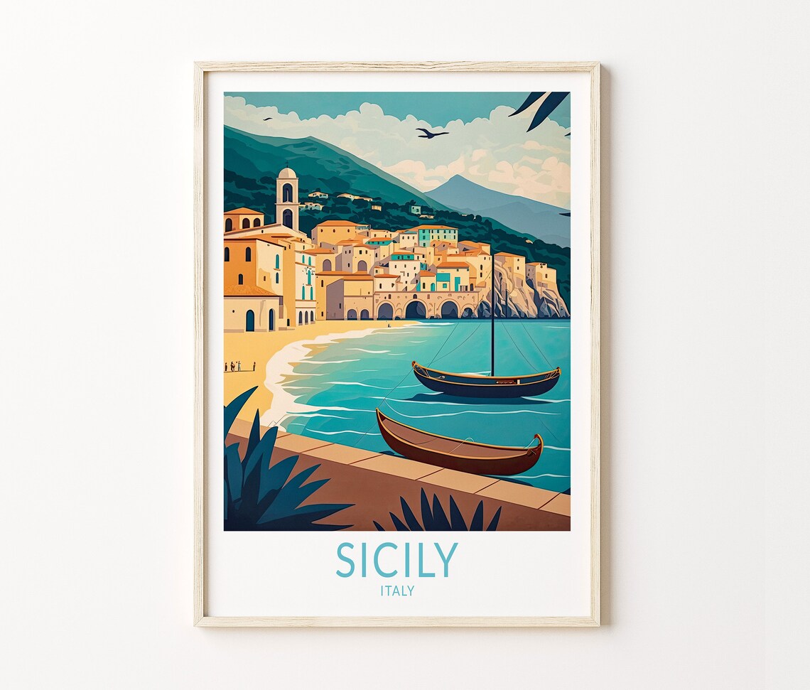Sicily Italy Travel Poster, Coast Landscape Art Print