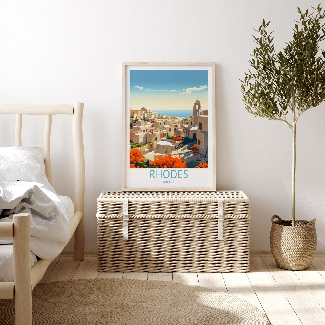Rhodes Greece Old Town Whitewashed Hillside Aegean Travel Poster - Image 3