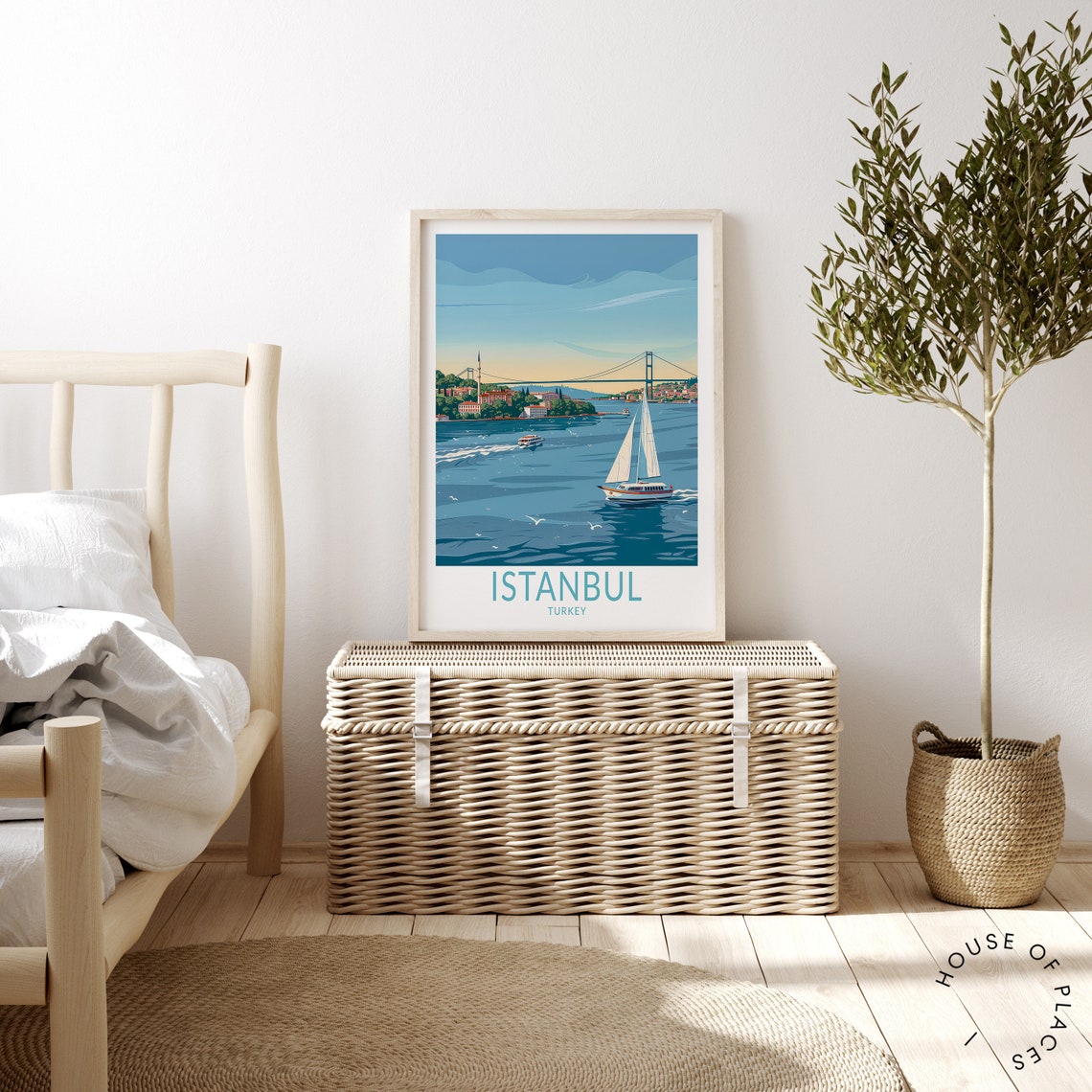 Istanbul Turkey Bosphorus Sailboat Retro Vintage Travel Poster - Image 3