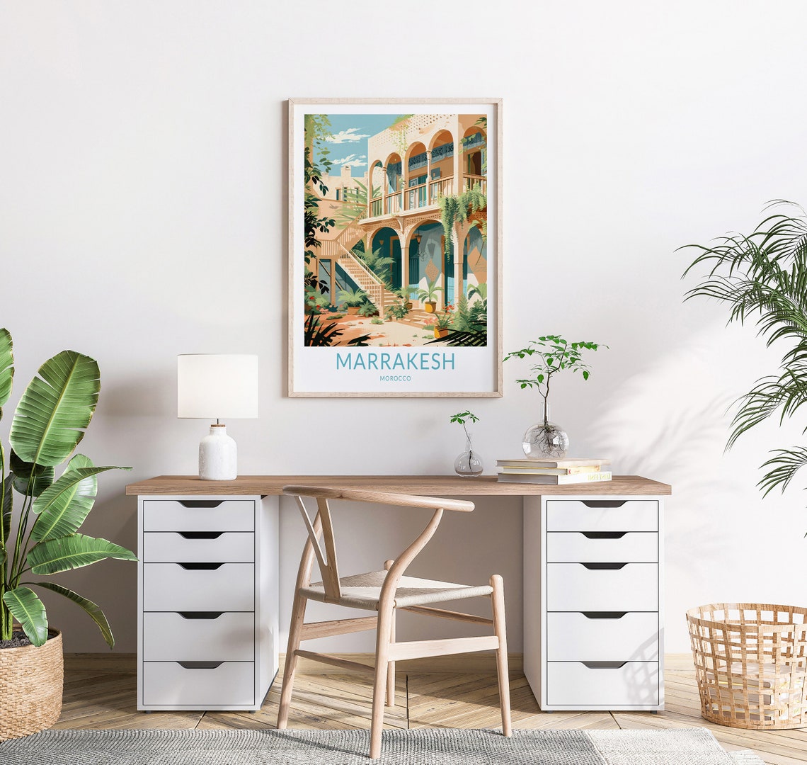 Marrakesh Morocco Riad Courtyard Vintage Travel Poster Decor - Image 2
