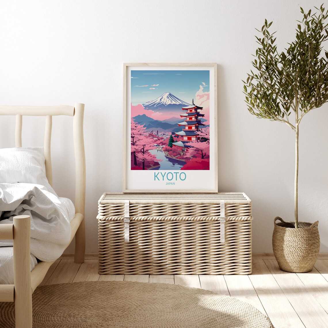 Kyoto Japan Pagoda Mount Fuji Cherry Blossom Travel Art Poster - Image 3