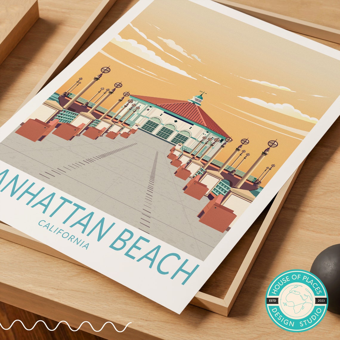 Manhattan Beach California Pier Sunset Travel Poster Retro Style - Image 2