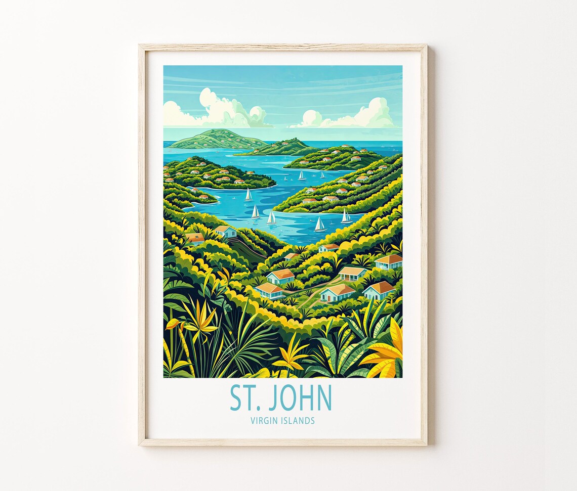 St. John Virgin Islands Aerial Tropical Bay With Sailing Boats Poster - Image 3