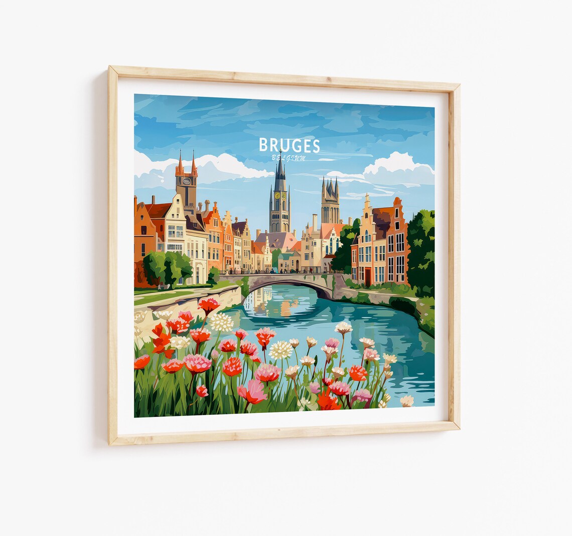 Bruges Belgium Travel Poster, Bruges Square