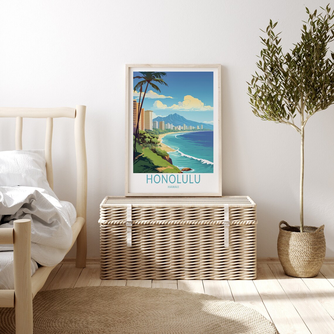 Honolulu Hawaii Travel Print Hawaii Travel Art Wall Decor Honolulu Hawaii Home Decor Wall Art City Travel Poster Gifts Home Decor - Image 3