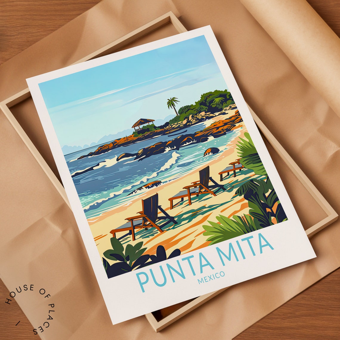 Punta Mita Mexico Daytime Beach Lounge Chairs Vintage Travel Poster - Image 2
