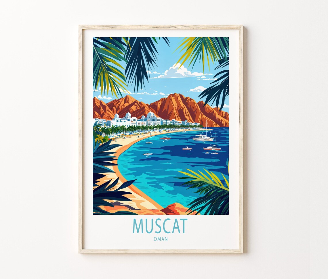Muscat Oman Coastal Bay White Buildings Red Mountains City Poster - Image 3