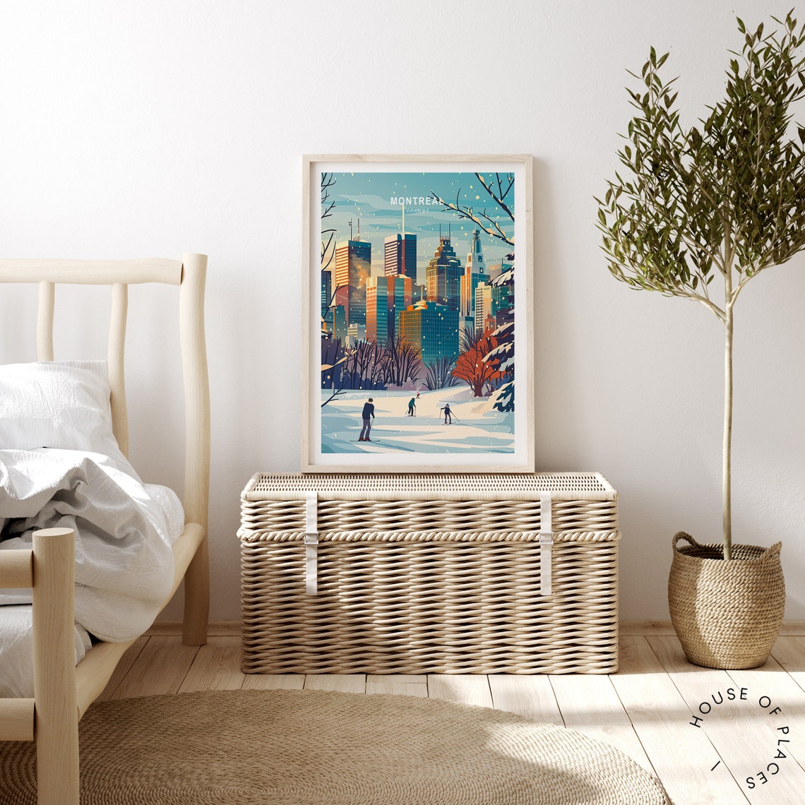 Montreal Canada Winter Skyline Ice Skaters Vintage Travel Poster - Image 3