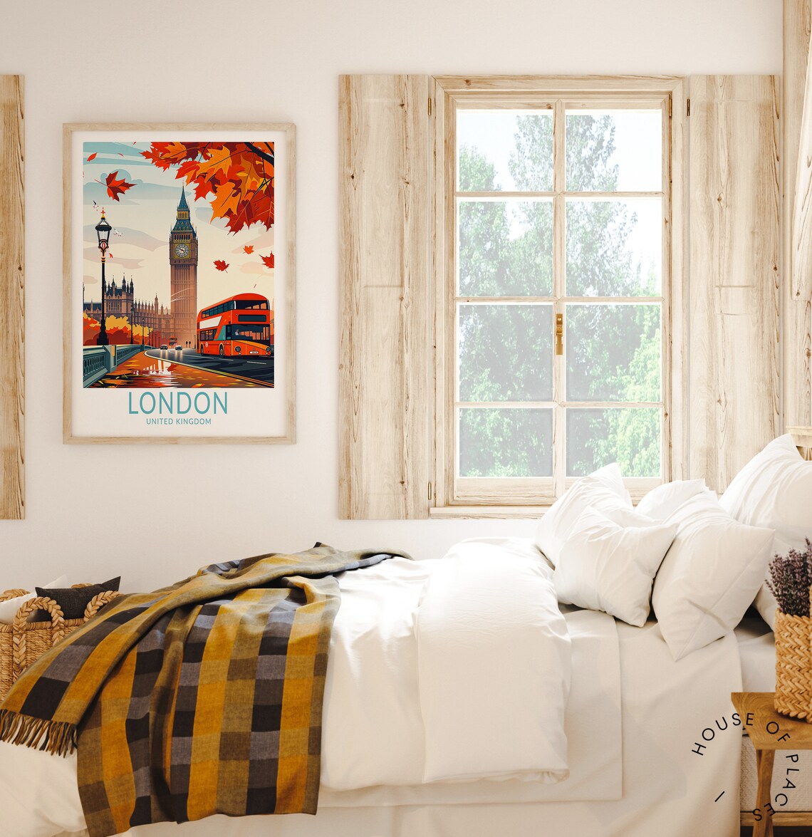London Big Ben Clock Tower Red Bus Autumn Westminster Travel Poster - Image 2