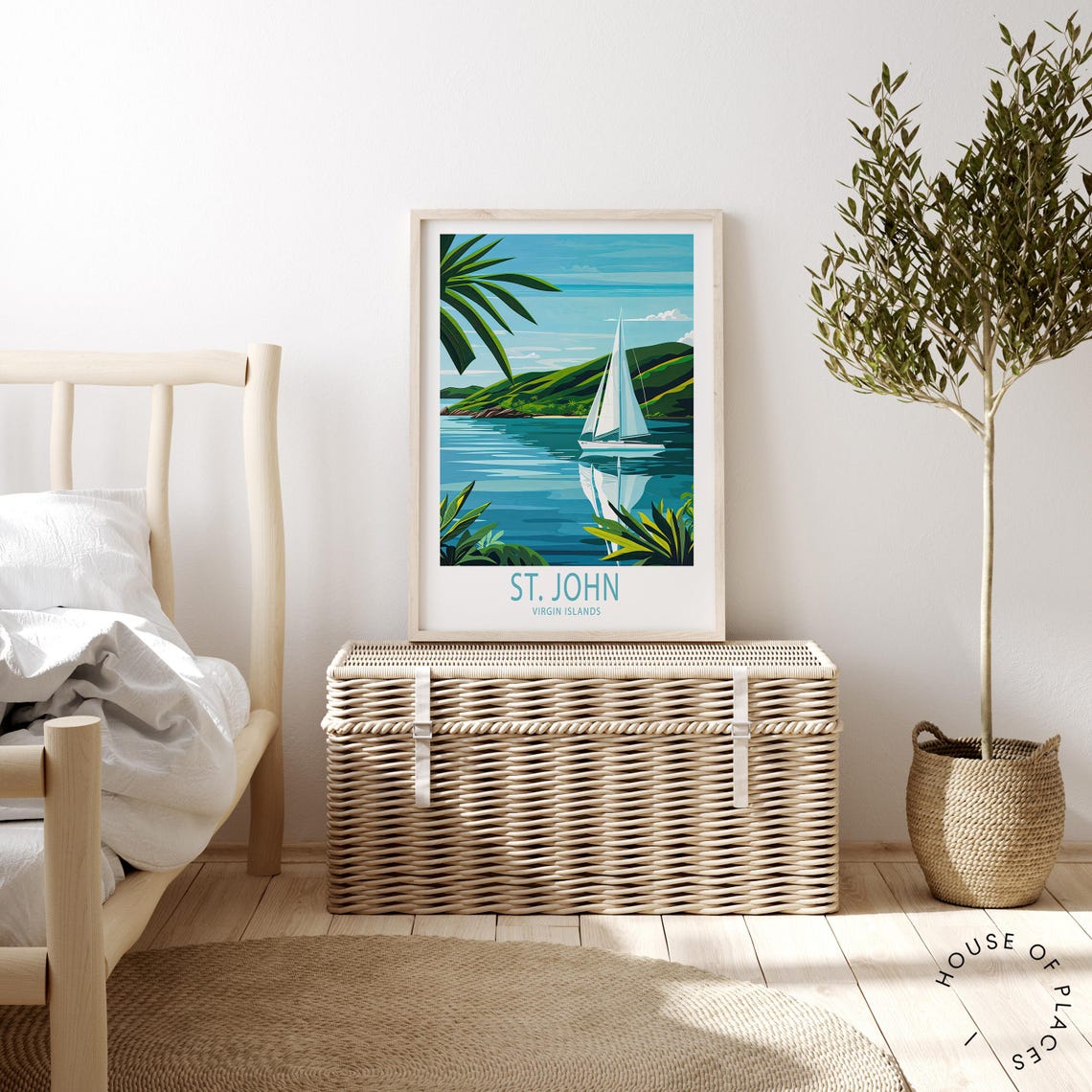St. John Virgin Islands Sailboat on Turquoise Bay Coastline Poster - Image 2