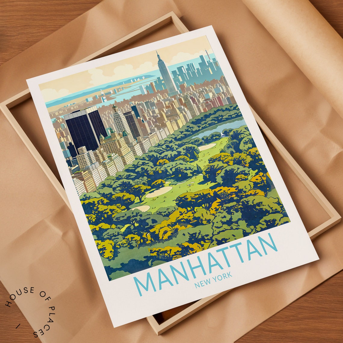 Manhattan New York Central Park Green Skyline View Travel Poster - Image 2