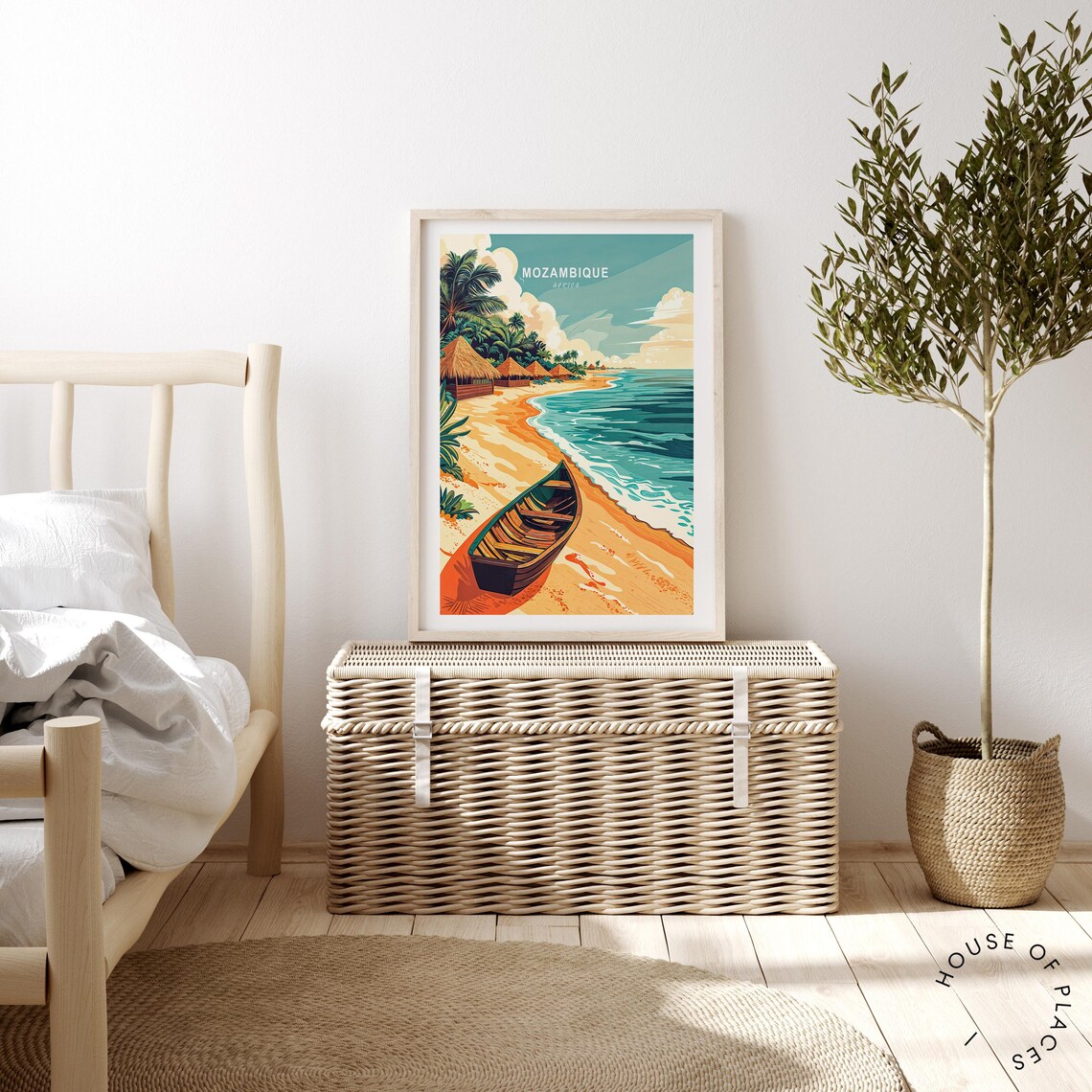 Mozambique Africa Palm Beach Wooden Boat Coastal Travel Poster - Image 2