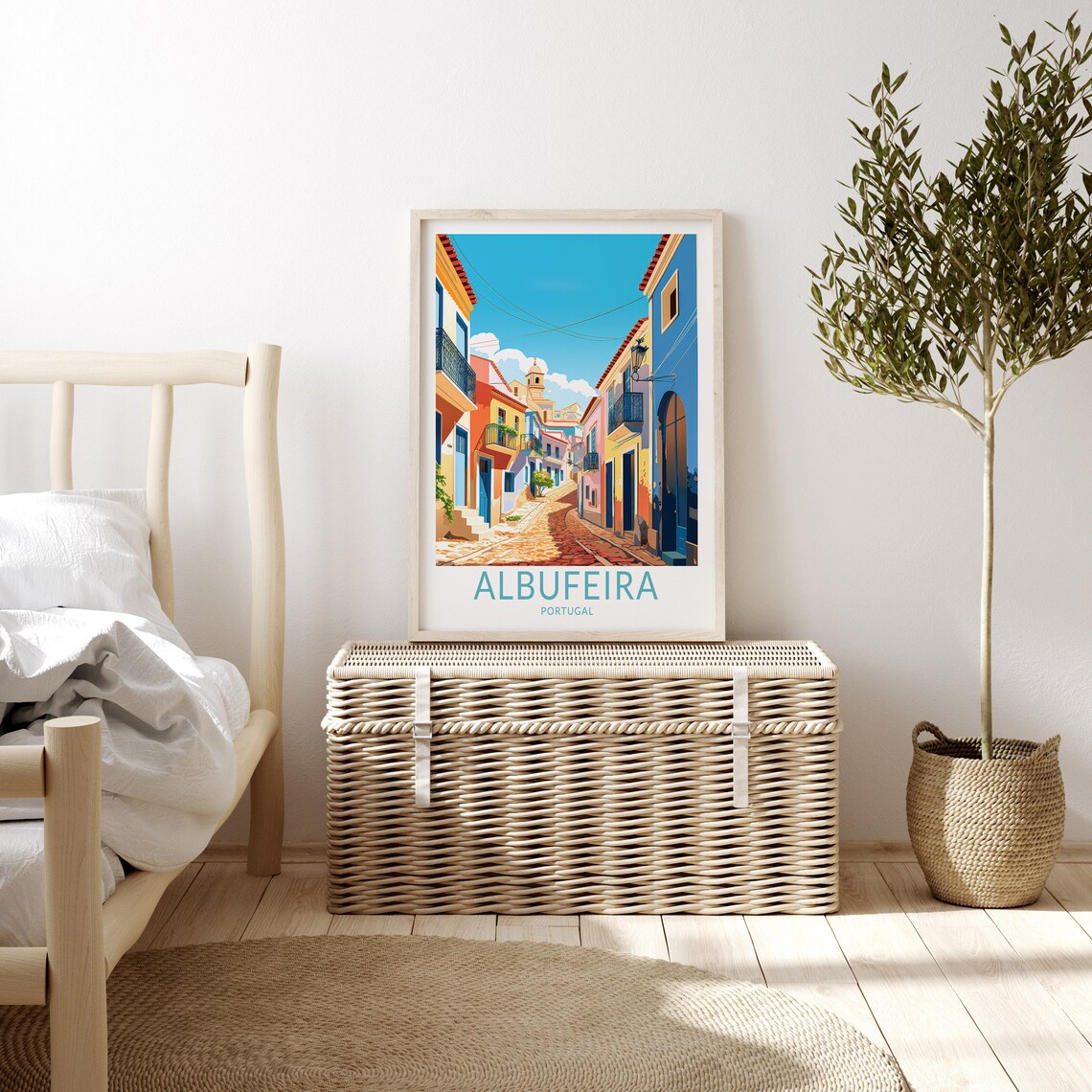 Albufeira Portugal Sunny Colorful Old Town Street Travel Poster - Image 3