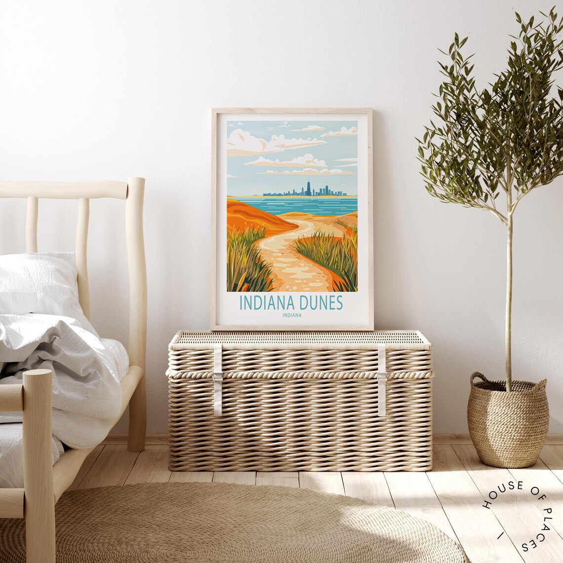 Indiana Dunes Indiana Dune Path and Chicago Skyline Over Lake Michigan Poster - Image 2