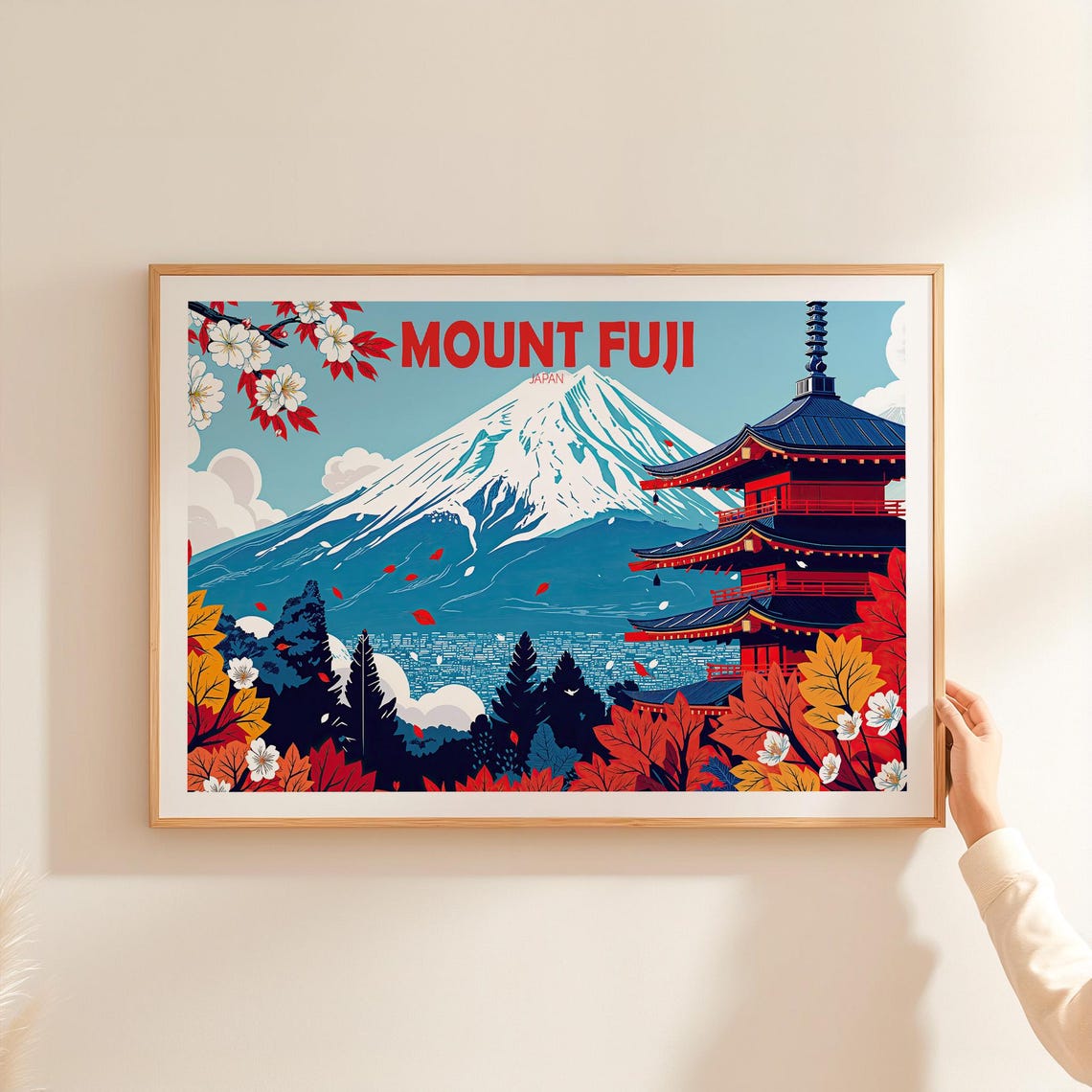 Mount Fuji Japan Cherry Blossoms Beside the Red Pagoda and Peak Poster - Image 3