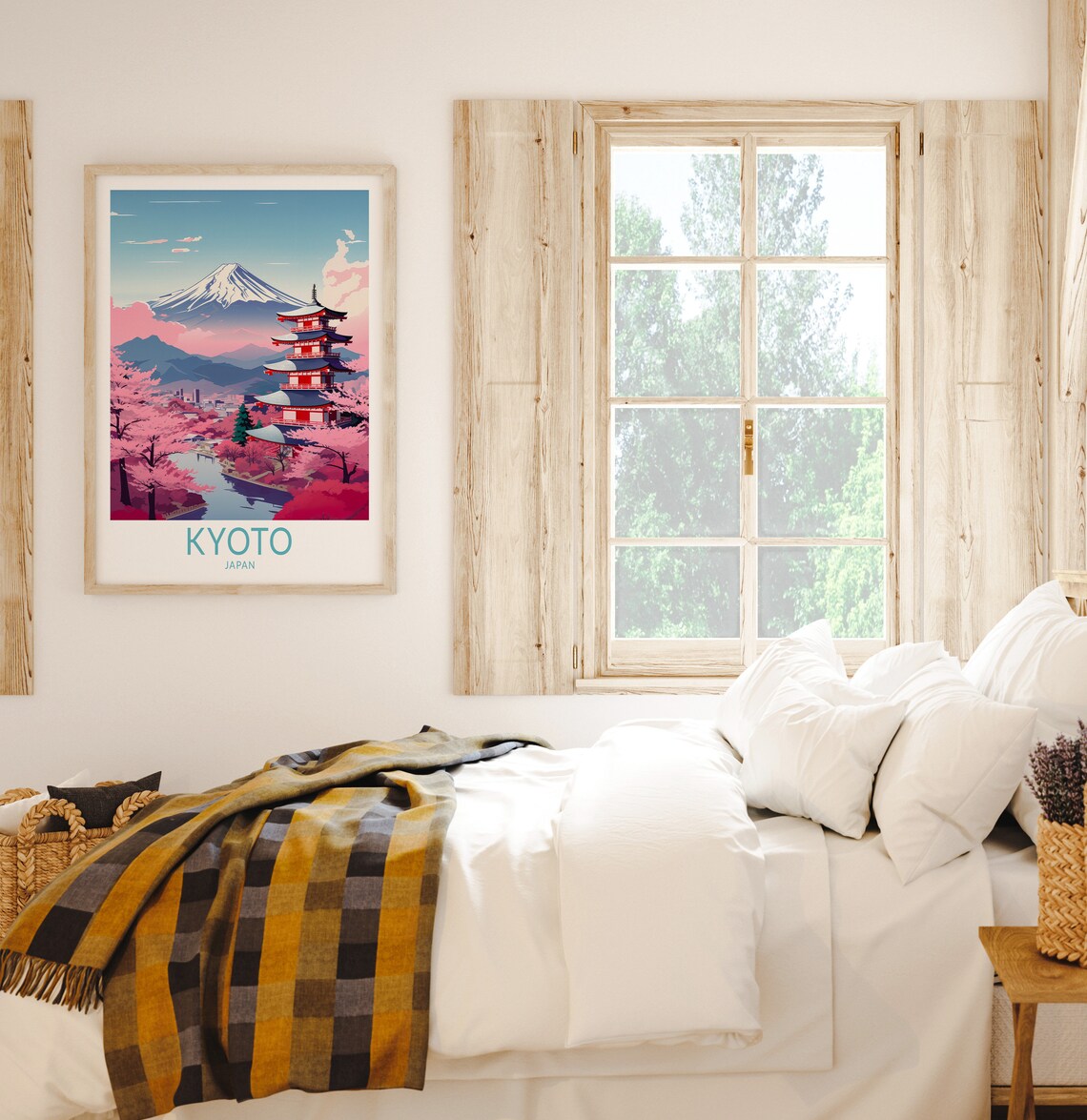 Kyoto Japan Pagoda Mount Fuji Cherry Blossom Travel Art Poster - Image 2