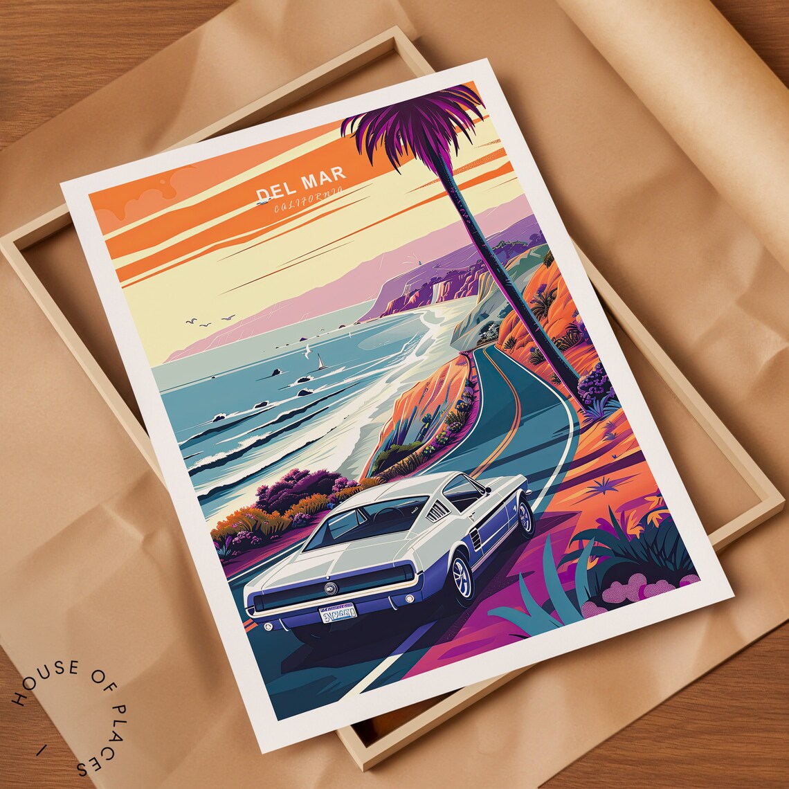 Del Mar California Vintage Mustang Coastal Drive Travel Poster - Image 2