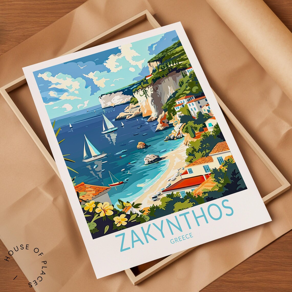 Zakynthos Greece Sailboats in a Turquoise Coastal Bay Travel Poster - Image 2