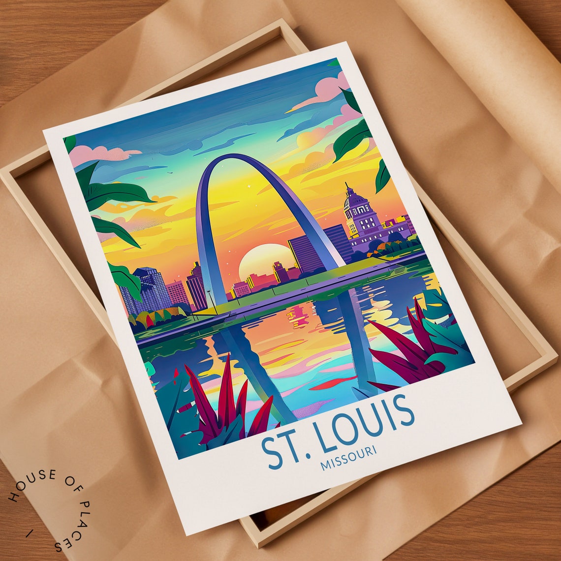 St. Louis Missouri Gateway Arch Sunset Riverfront Travel Poster - Image 2