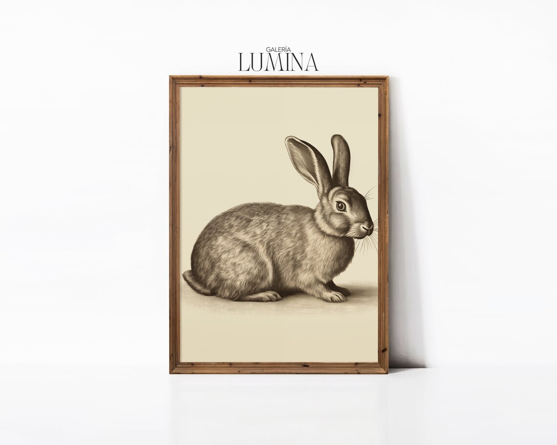 Gray Rabbit Sepia Tone Vintage Animal Sketch Nursery Decor Poster - Image 3