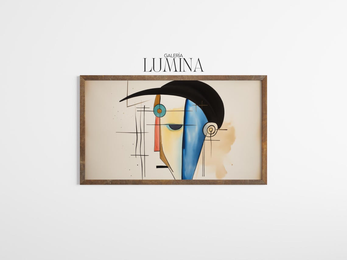 Cubist Abstract Face With Black Beret Geometric Modern Portrait Poster - Image 3