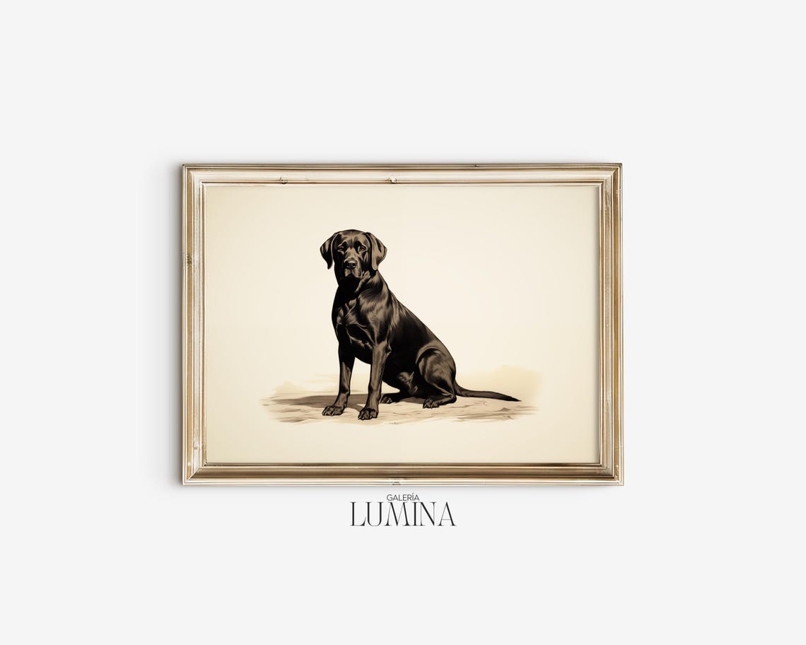 Black Dog Ink Drawing Black Labrador Print Vintage Dog Painting Antique Animal Portrait Dog Sketch Art Frame Tv Art 496 - Image 2