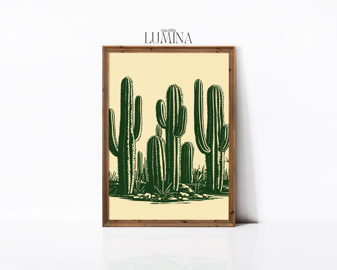 Vintage Saguaro Cacti Woodcut Desert Botanical Illustration Poster - Image 2