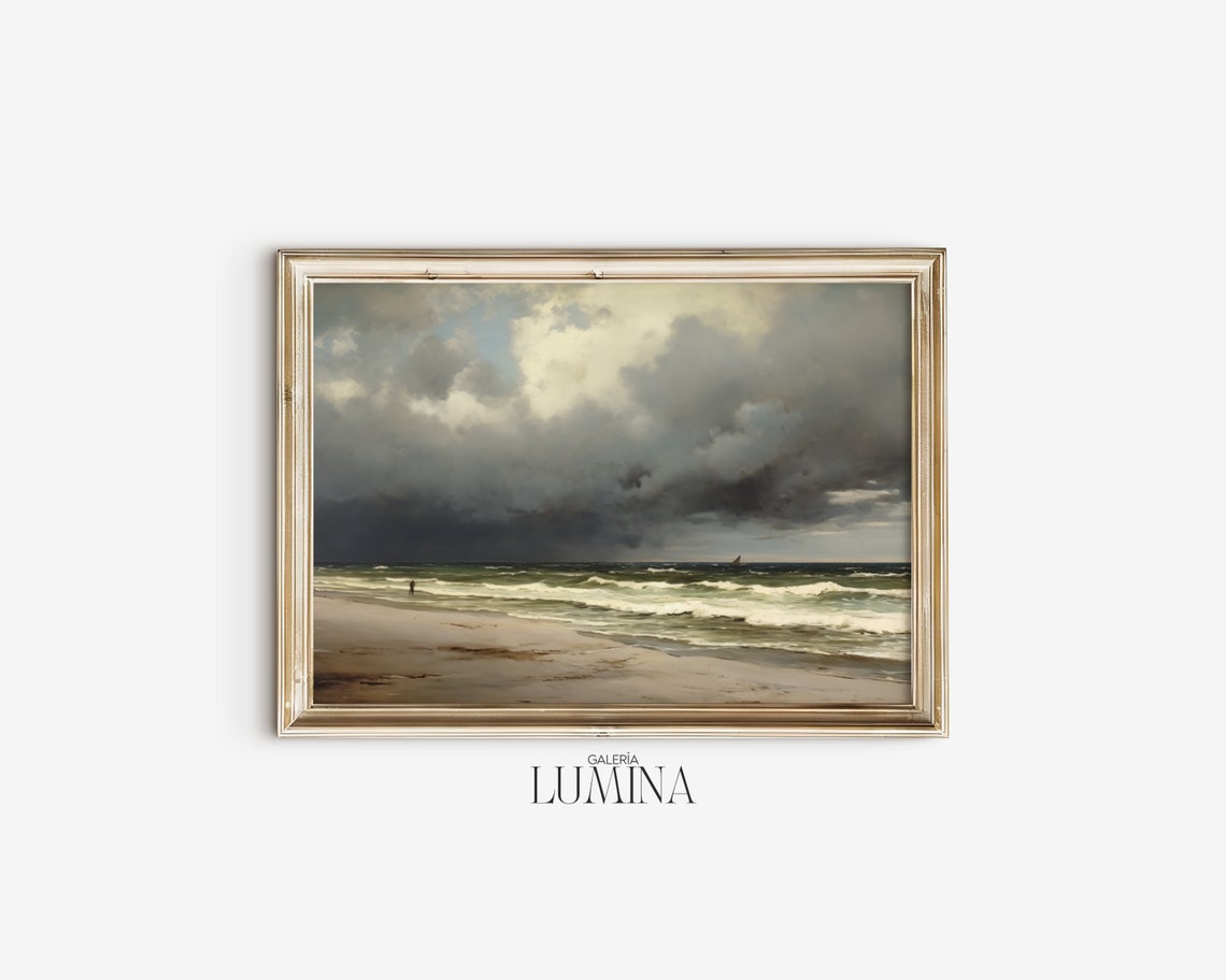 Ocean Beach Oil Painting Long Island Painting Vintage Seascape Painting Moody Landscape Art Print Art Frame Tv Art 343 - Image 2