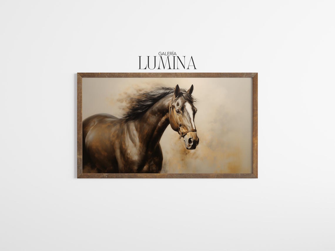 Rustic Brown Horse Portrait Running Horse Oil Painting Poster - Image 3