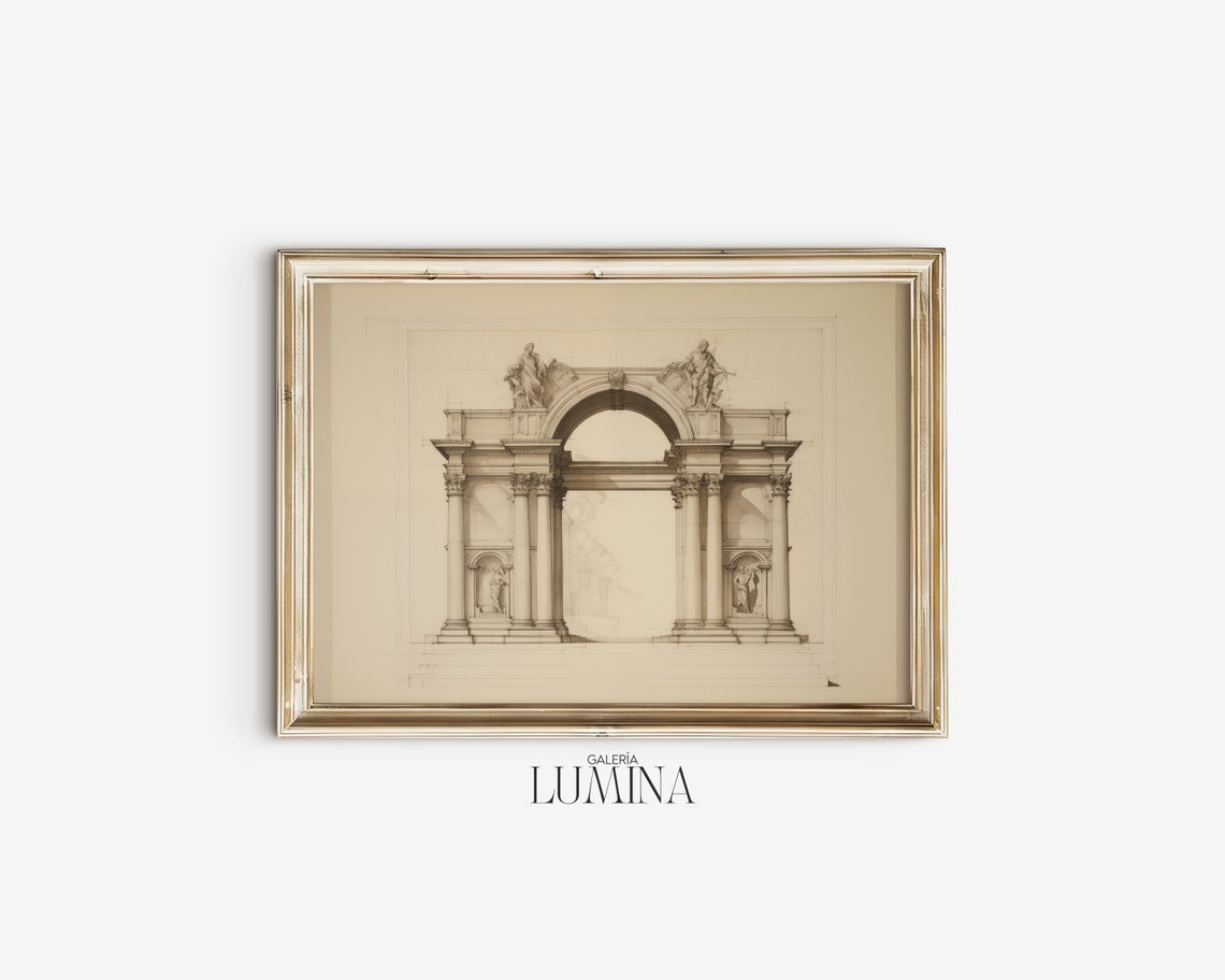 Classical Architecture Drawing Neutral Architectural Sketch Antique Historic Architecture Drawing Art Frame Tv Art 318 - Image 2