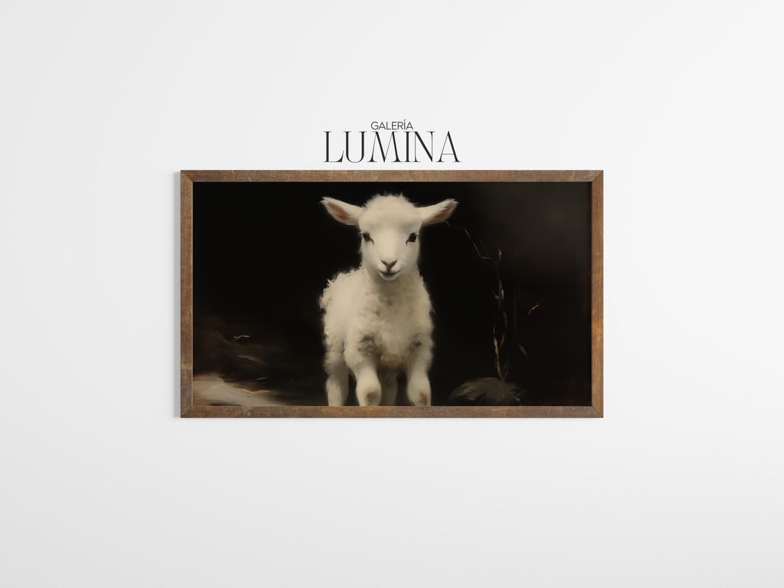 Dark Moody White Lamb Portrait Farm Animal Antique Style Poster - Image 3