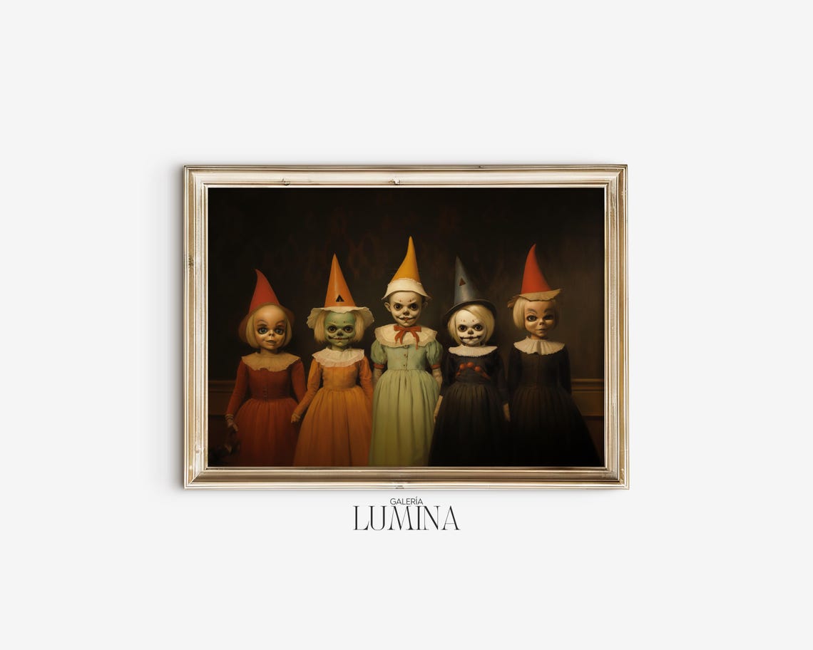Creepy Children Halloween Painting Vintage Scary Kids Painting Trick Or Treat Halloween Costume Print Art Frame Tv Art 597 - Image 2
