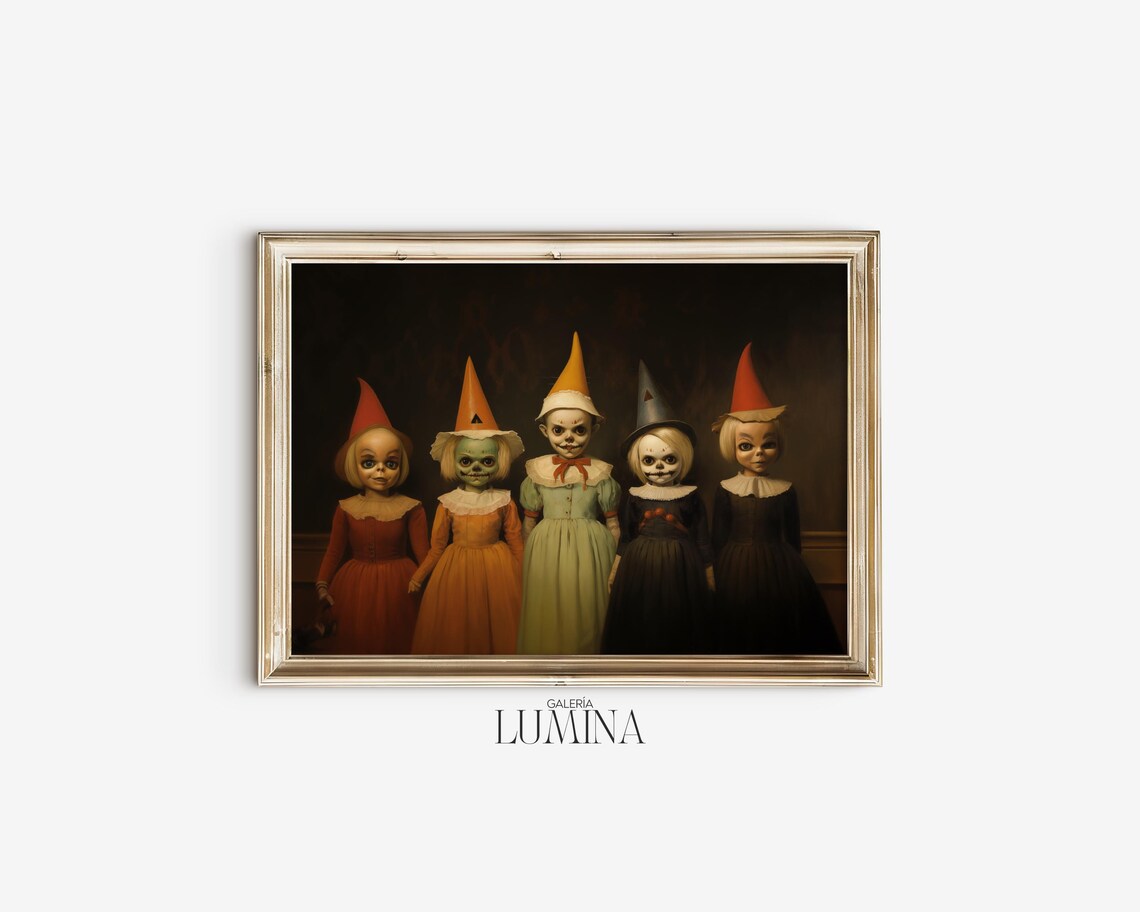 Creepy Children in Halloween Costumes Vintage Horror Painting Poster - Image 2