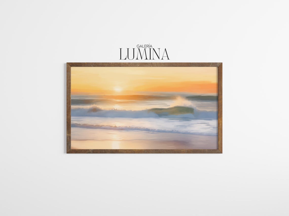 Beach Sunrise Impressionist Painting Ocean Waves Golden Morning Poster - Image 3