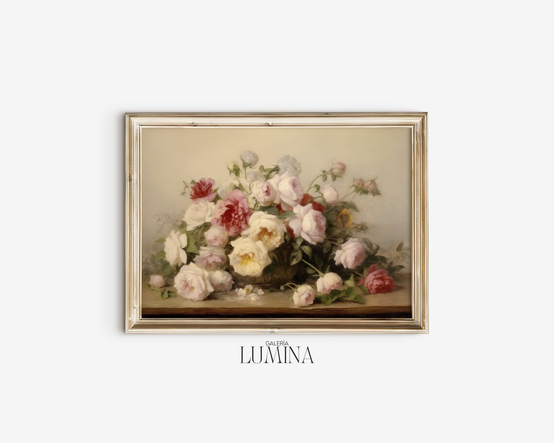 Roses and Peonies Vintage Still Life Botanical Art Print - Image 2