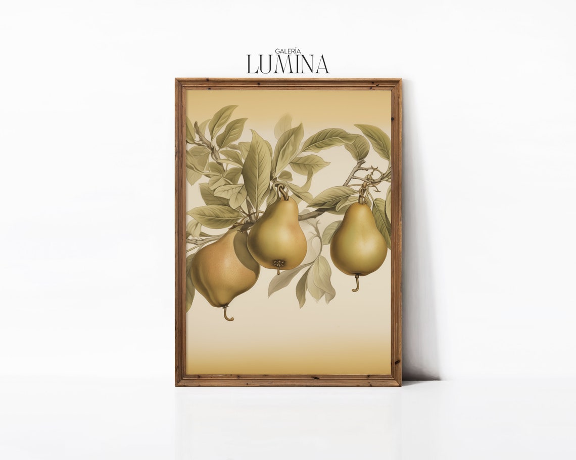 Pears On The Tree Drawing Vintage Kitchen Wall Art Still Life Painting Farmhouse Rustic Fruit Print Art Frame Tv Art 022 - Image 3