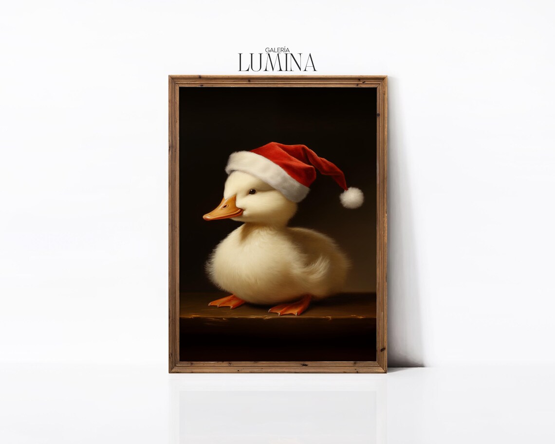 Little White Duck in Santa Hat, Christmas Nursery Art Print - Image 2