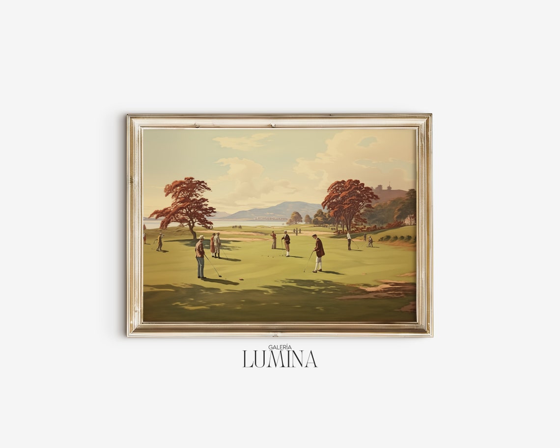 Vintage Gentlemen Playing Golf Painting Nature Landscape Print Golf Course Wall Art Golf Fan Gifts Art Frame Tv Art 148 - Image 2