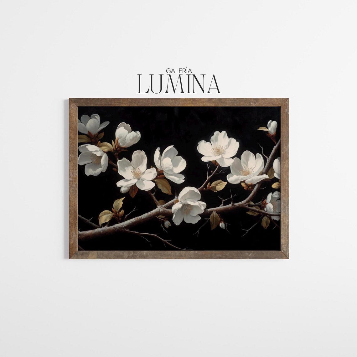 White Pomegranate Flowers Oil Painting Floral Still Life Artwork Dark Moody Botanical Flower Painting Art Frame Tv Art 995