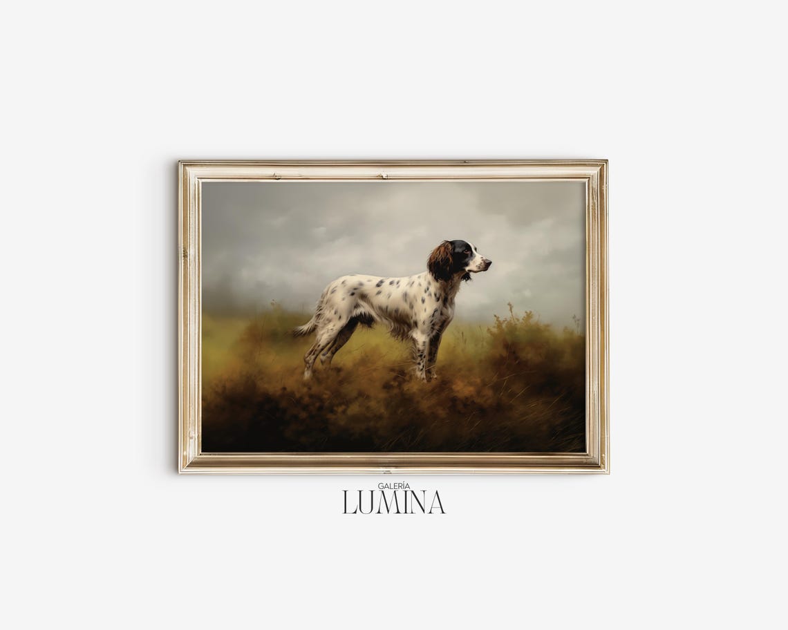 Dog In The Grass Original Oil Painting Vintage Hunting Dog Old Painting Antique Animal Portrait Print Art Frame Tv Art 478 - Image 2