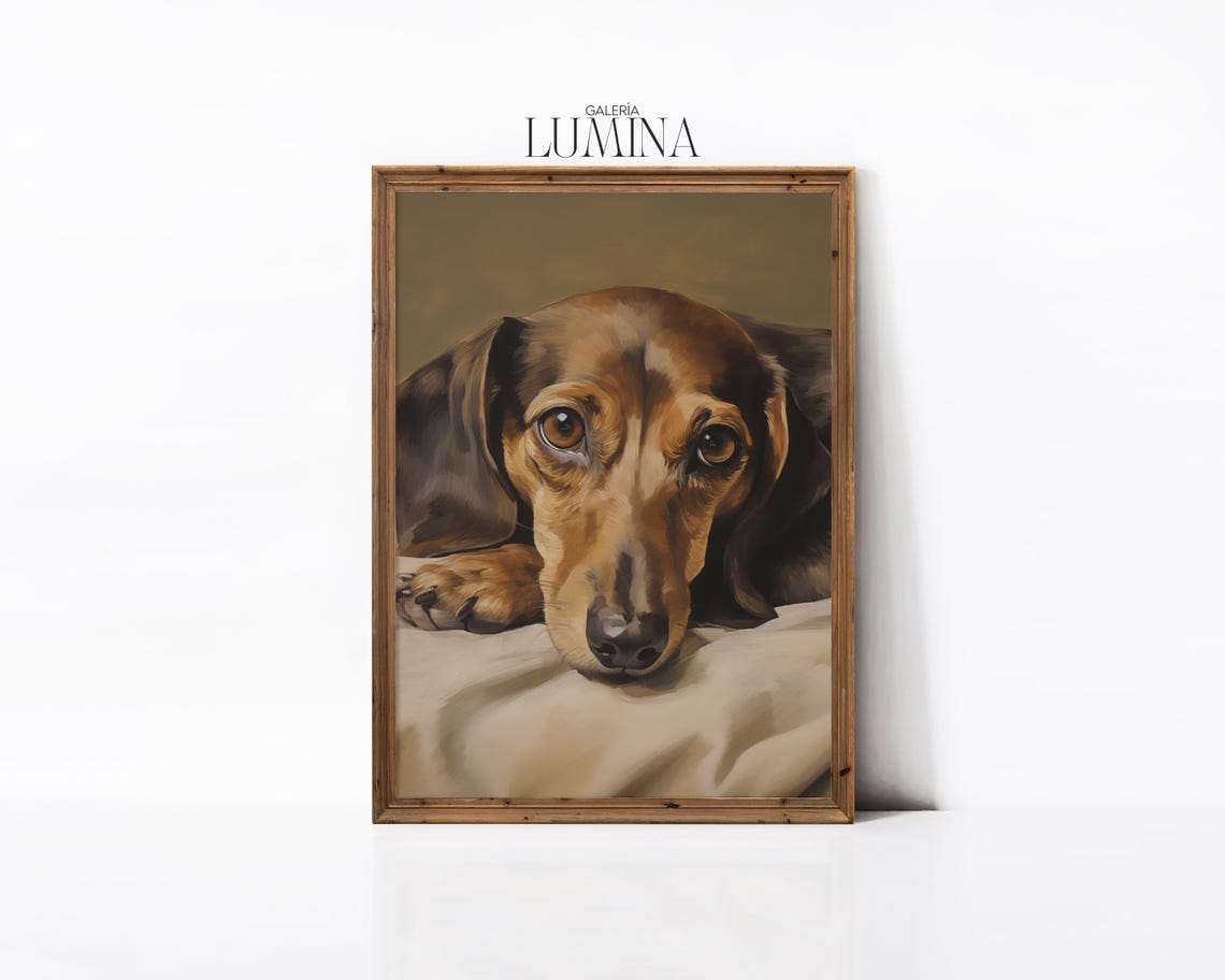 Brown Dachshund Oil Painting Vintage Dog Portrait Painting Muted Pet Portrait Print Animal Artwork Art Frame Tv Art 903 - Image 2