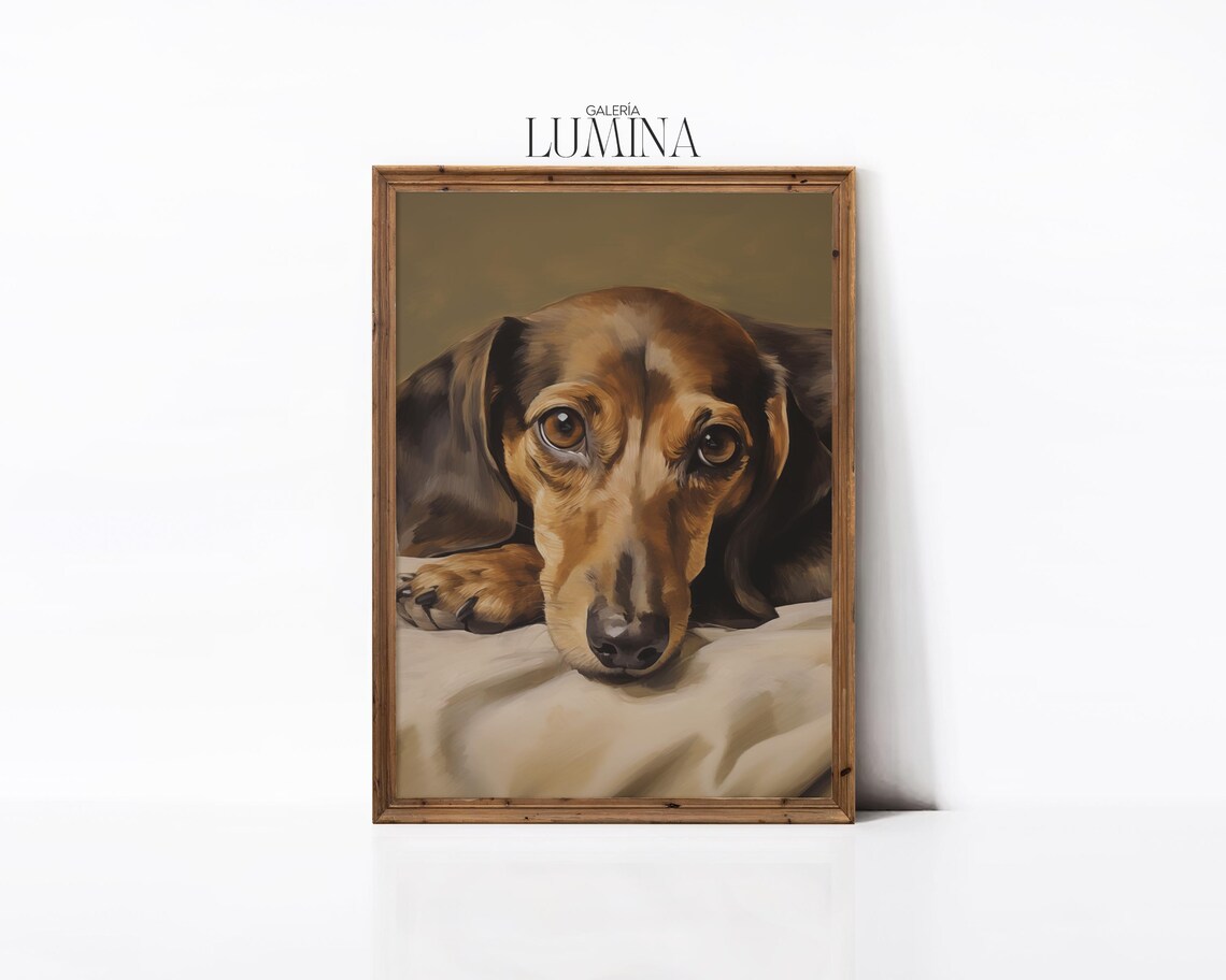 Vintage Brown Dachshund Oil Painting Dog Portrait Cushion Poster - Image 2