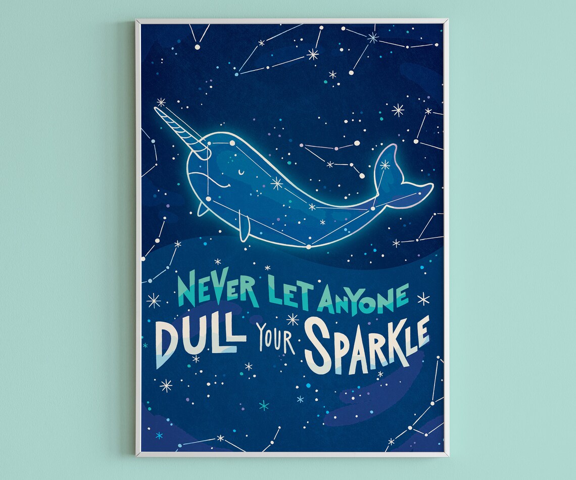 Narwhal Astrology Quote Art Print, Starry Sky