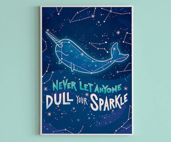 Narwhal Astrology Quote Art Print, Starry Sky