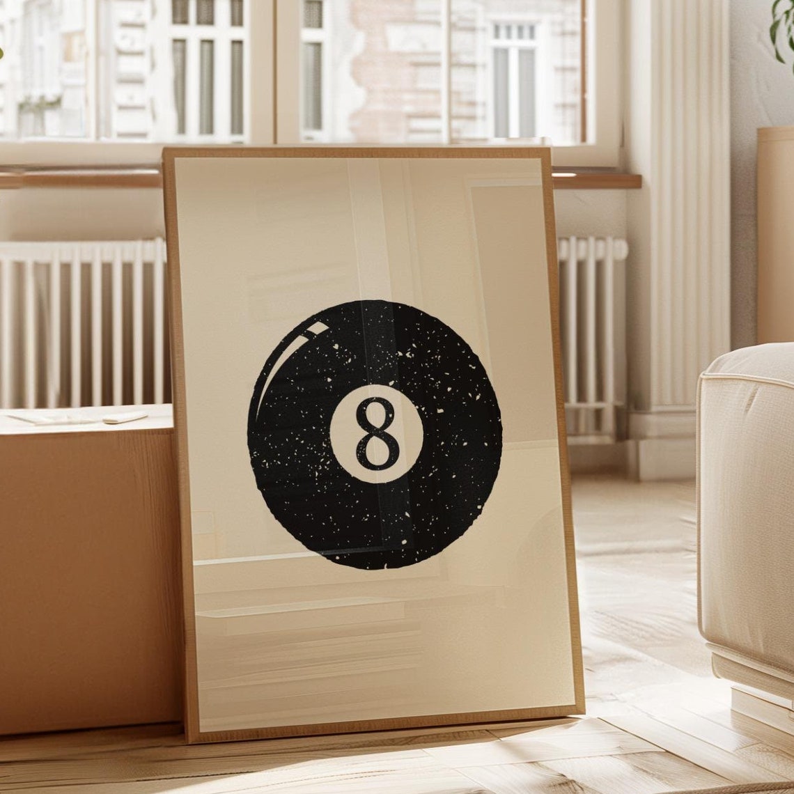 Black 8 Ball Distressed Vintage Retro Pool Billiards Wall Poster