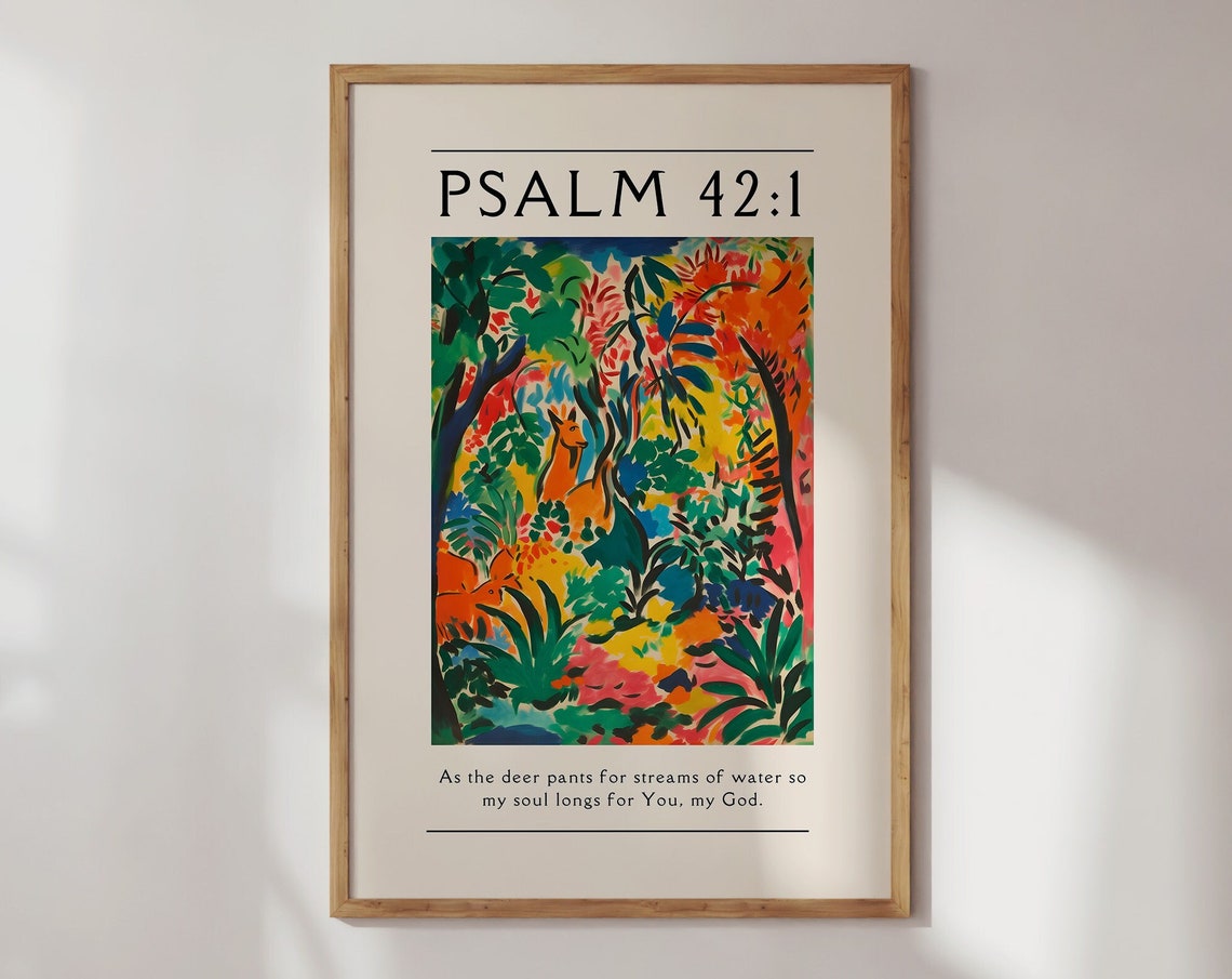 Psalm 42 As the Deer Colorful Jungle Christian Scripture Poster